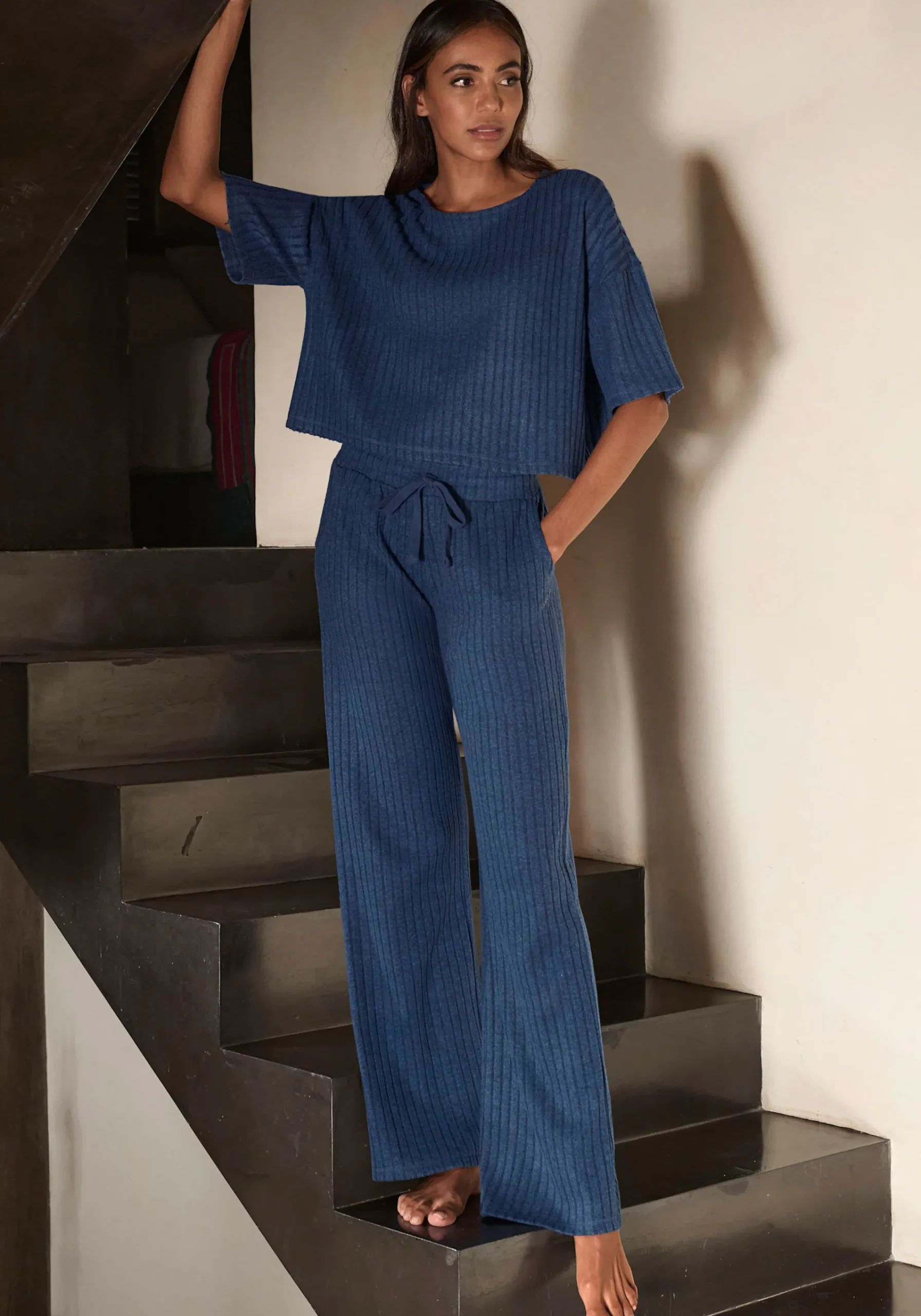 Homewear|LASCANA Homewearhose blau-meliert