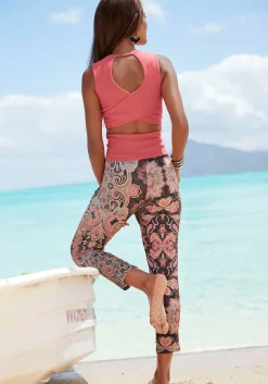 Strandmode|LASCANA 7/8-Hose schwarz-korallebedruckt