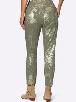 Hosen| Hose mit goldfarbenem Druck khaki