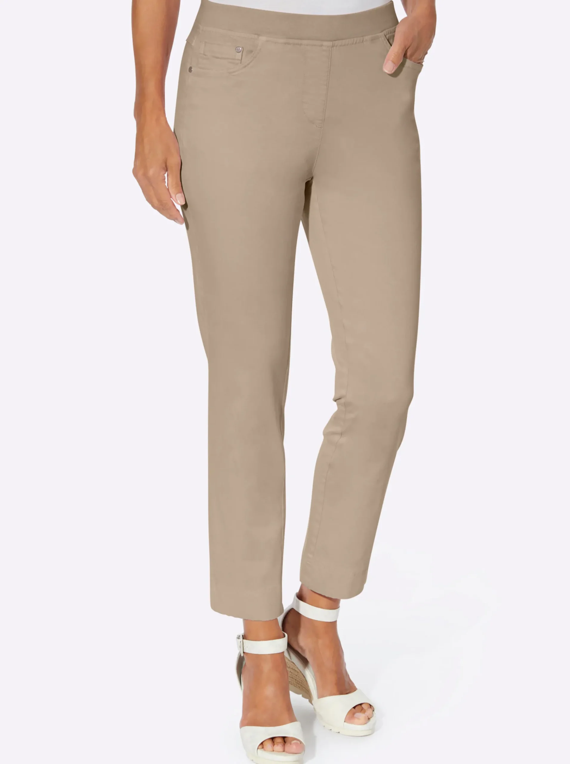 Strandmode| 7/8-Hose mit Jersey-Bund in softer Qualität beige