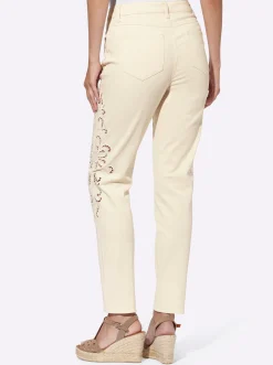 Jeans|heine Hose mit Spitzeneinsatz, seitlich sand