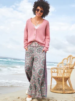 Strandmode|Hosen|heine Hose mit Stickerei rosenholz-blaugrün-bedruckt