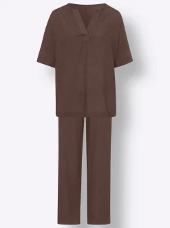 Hosen|heine Hosenanzug mit Leinen schoko