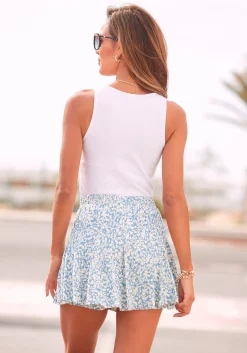 Strandmode|Hosen|Vivance Hosenrock blau-creme-bedruckt