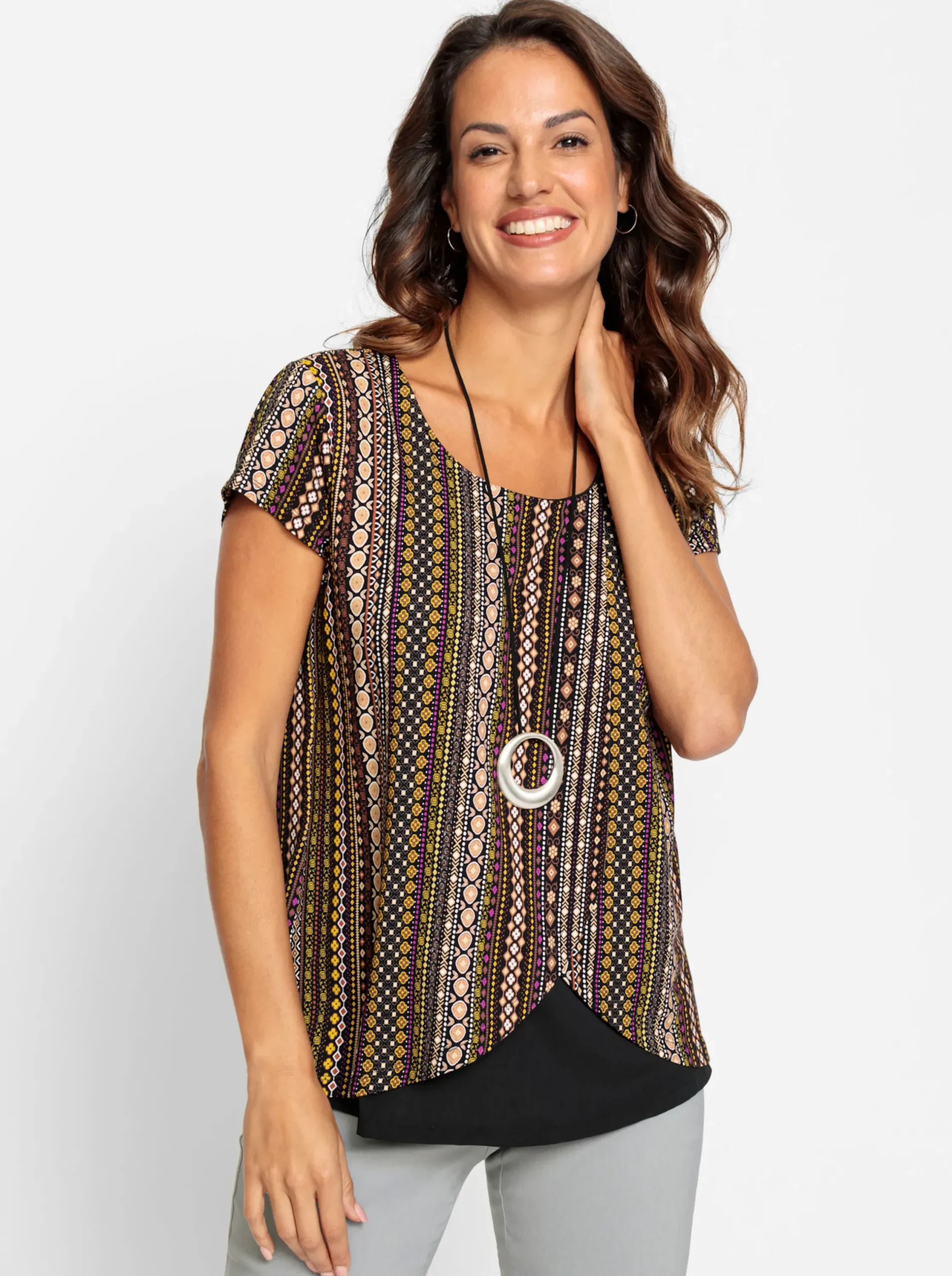 Shirts| 2-in-1-Shirt camel-ecru-bedruckt