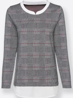 Shirts| 2-in-1-Shirt aus formstabilem Jersey schwarz-rot-kariert