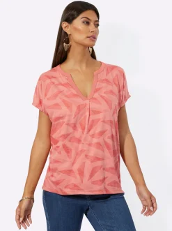 Shirts| 2-in-1-Shirt mit Ausbrenner-Muster vorne papaya