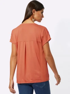 Shirts| 2-in-1-Shirt mit Ausbrenner-Muster vorne papaya