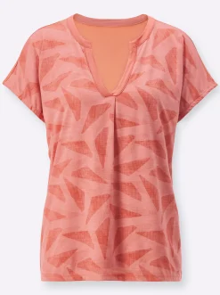 Shirts| 2-in-1-Shirt mit Ausbrenner-Muster vorne papaya