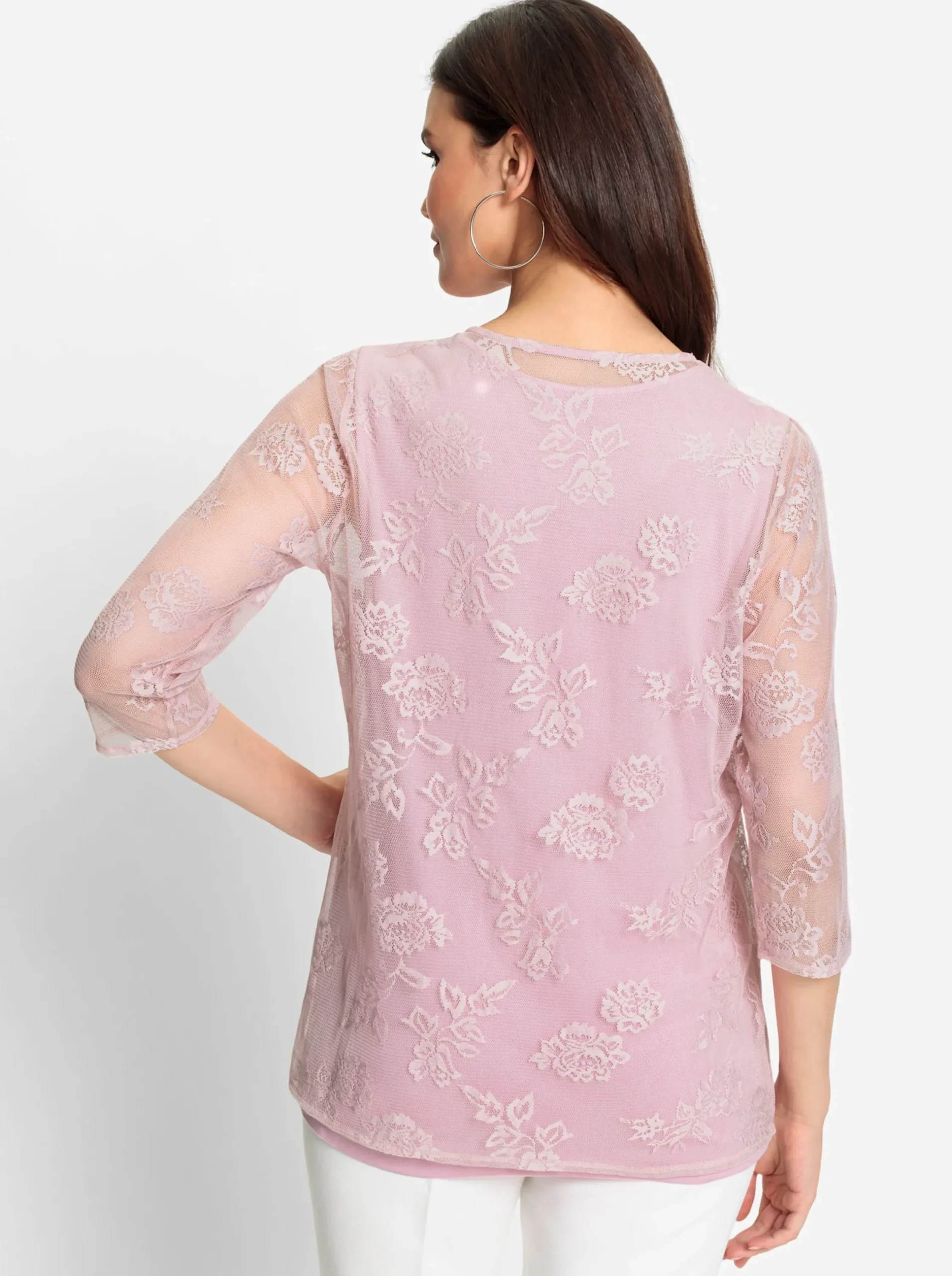 Shirts| 2-in-1-Shirt mit Blüten-Spitze rosé