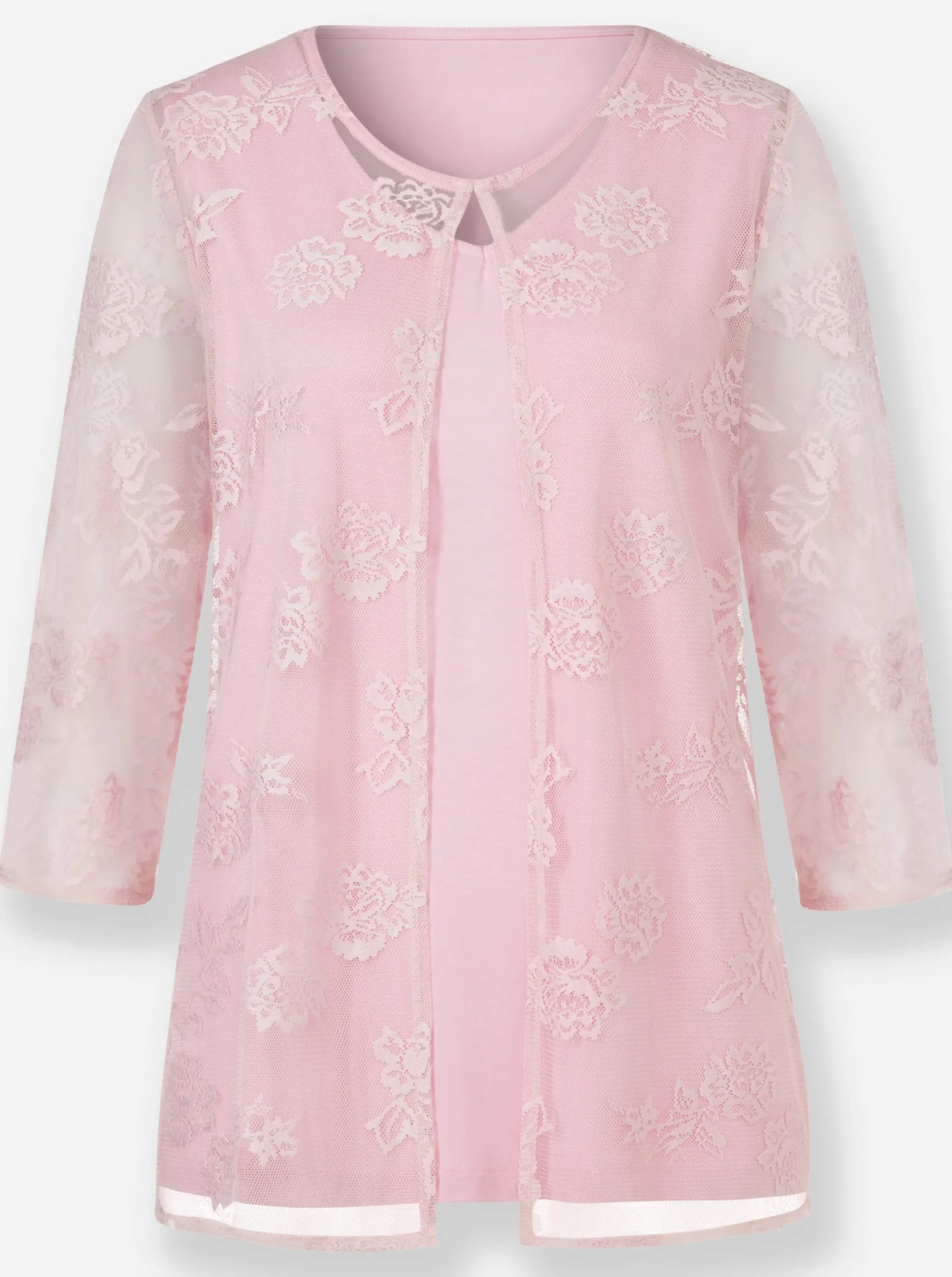 Shirts| 2-in-1-Shirt mit Blüten-Spitze rosé