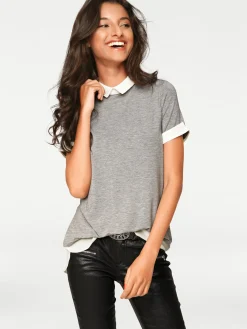Shirts|heine 2-in-1-Shirt mit Chiffon-Einsätzen grau-melange