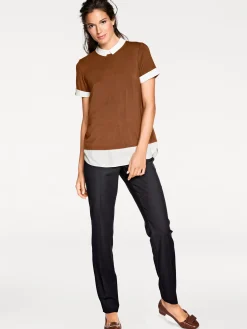 Shirts|heine 2-in-1-Shirt mit Chiffon-Einsätzen camel