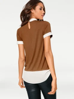 Shirts|heine 2-in-1-Shirt mit Chiffon-Einsätzen camel