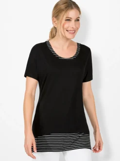 Strandmode| 2-in-1-Shirt mit Ringel-Top schwarz