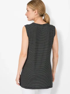 Strandmode| 2-in-1-Shirt mit Ringel-Top schwarz
