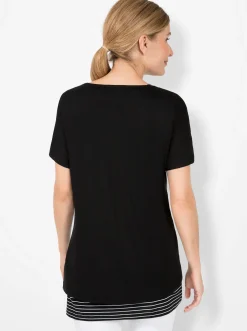 Strandmode| 2-in-1-Shirt mit Ringel-Top schwarz