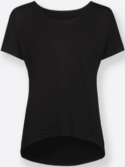 Strandmode| 2-in-1-Shirt mit Ringel-Top schwarz