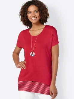 Strandmode| 2-in-1-Shirt mit Ringel-Top rot