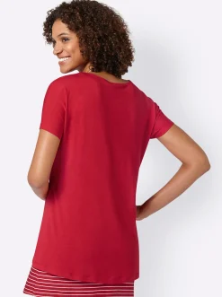 Strandmode| 2-in-1-Shirt mit Ringel-Top rot