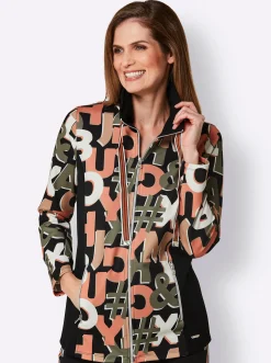 Homewear|Homewear| Jacke schwarz-papaya-bedruckt