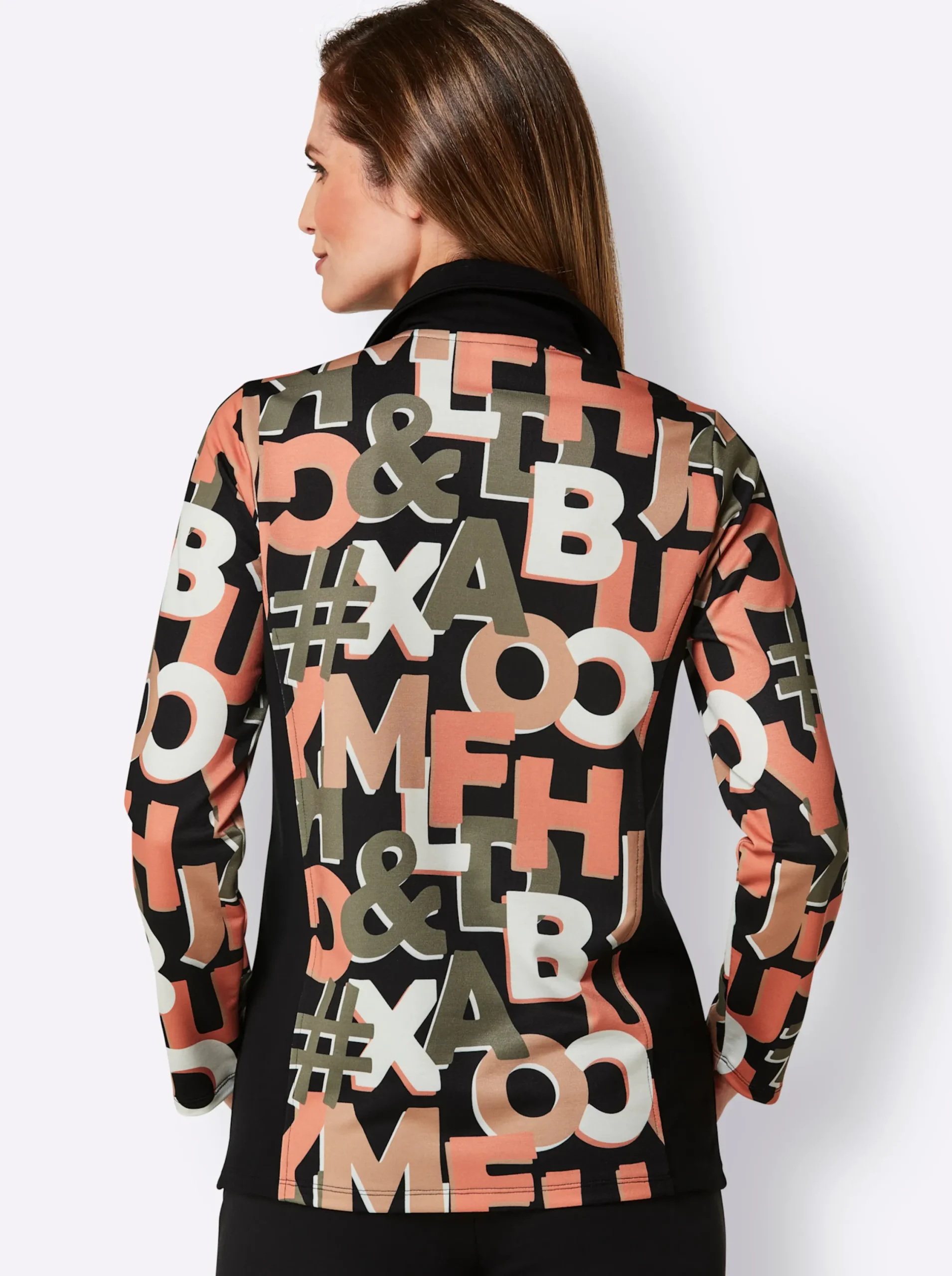 Homewear|Homewear| Jacke schwarz-papaya-bedruckt
