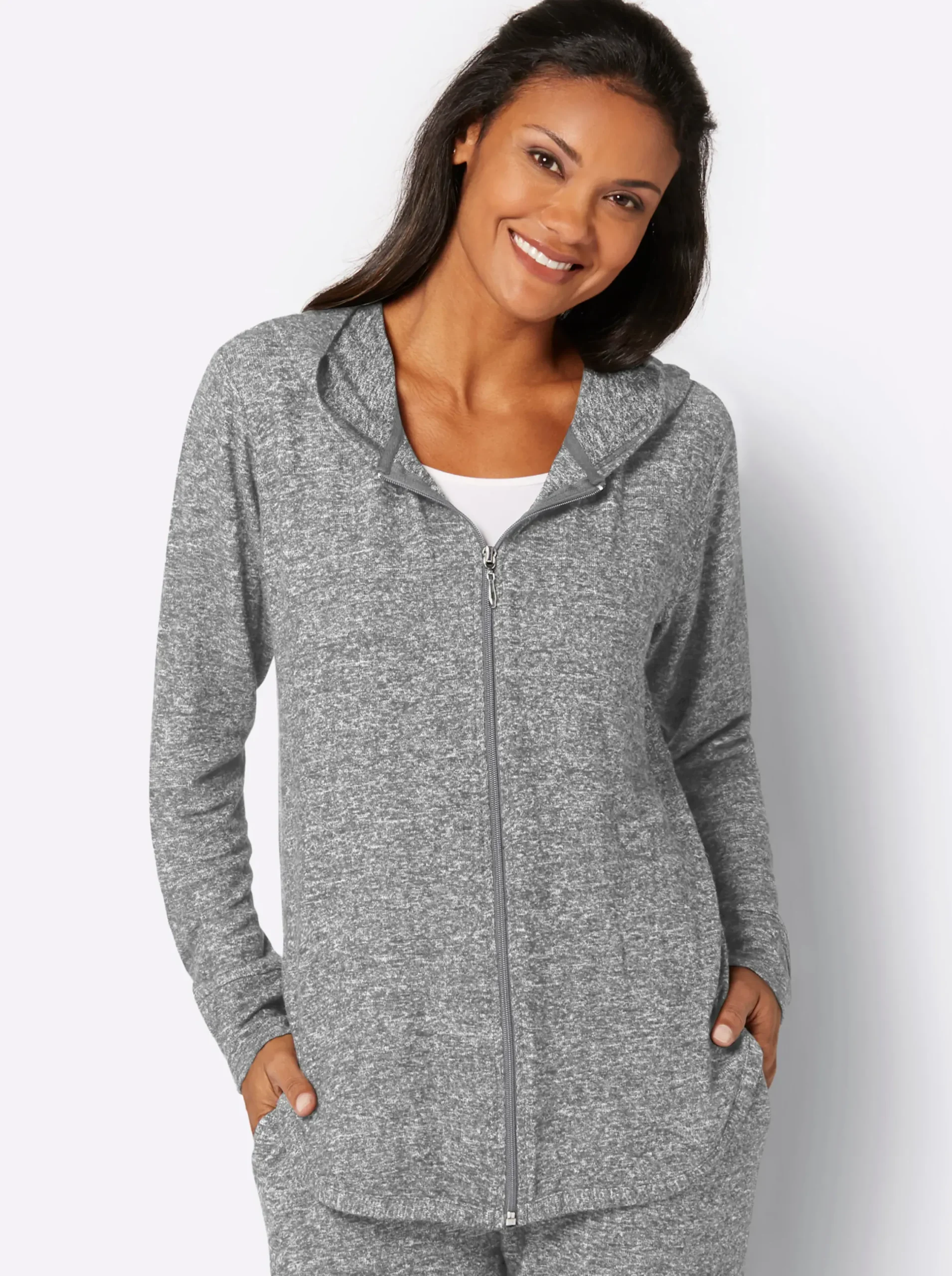 Homewear|feel good Jacke hellgrau-meliert