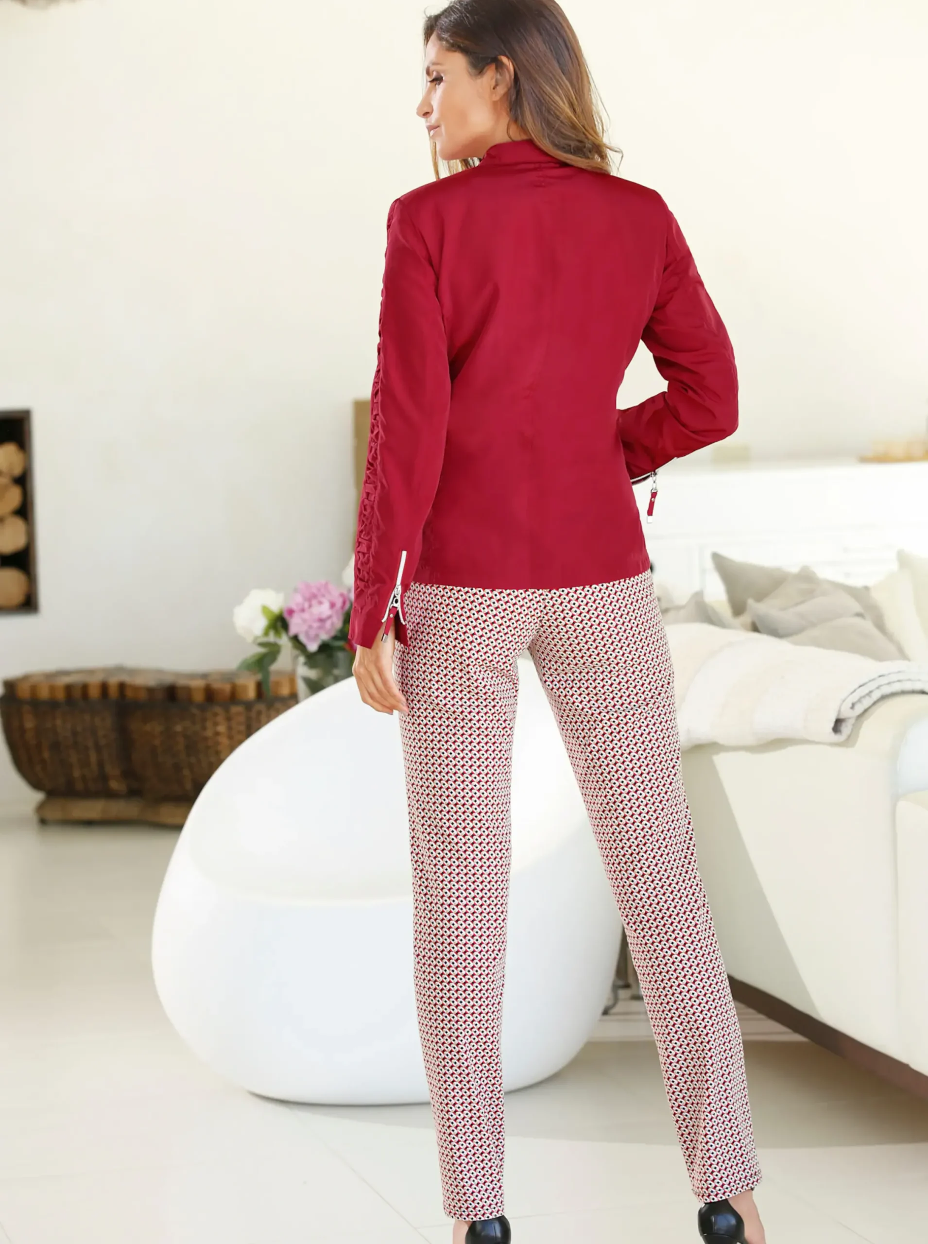 Blazer| Jackenblazer mit edlem Glanz und Faltenpartien rot