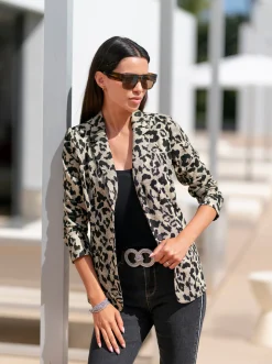 Blazer|heine Jacquardblazer mit Animal-Dessin sand-schwarz-bedruckt