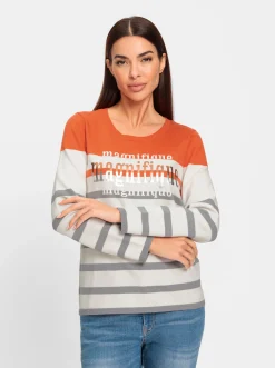 Pullover|heine Jacquardpullover orange-steingrau-gemustert