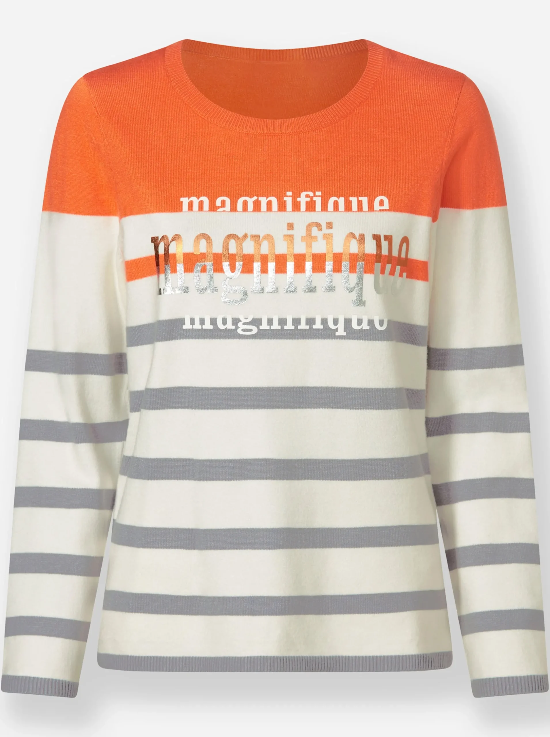 Pullover|heine Jacquardpullover orange-steingrau-gemustert