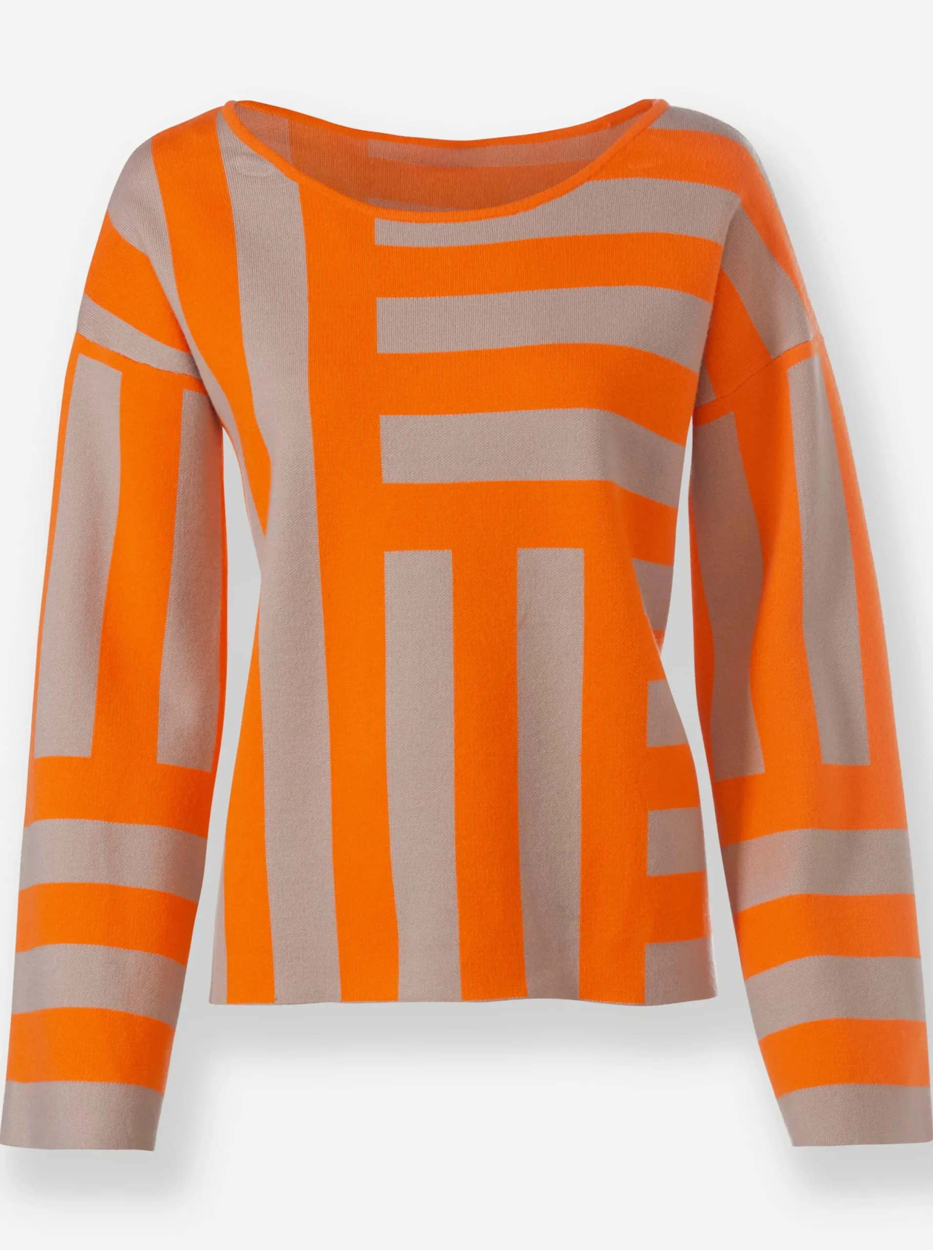 Pullover|heine Jacquard-Pullover mit Blockstreifen-Muster beige-orange-gemustert