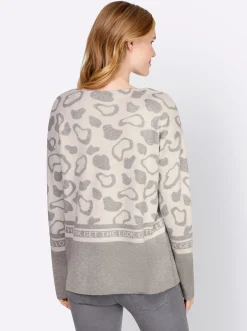 Pullover|heine Jacquardpullover mit Glanzgarn-Akzenten weiß-steingrau-gemustert