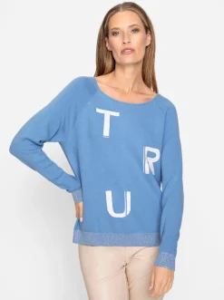 Pullover|heine Jacquard-Pullover mit Glitzergarn himmelblau-weiß-gemustert