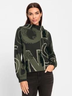 Pullover|heine Jacquard-Pullover mit Glitzersteinchen sand-khaki-gemustert