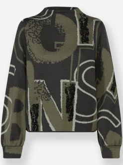 Pullover|heine Jacquard-Pullover mit Glitzersteinchen sand-khaki-gemustert