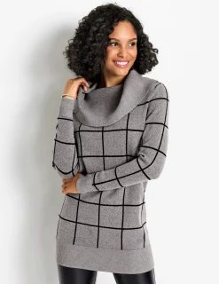 Pullover| Jacquardpullover mit großem Rollkragen grau-meliert
