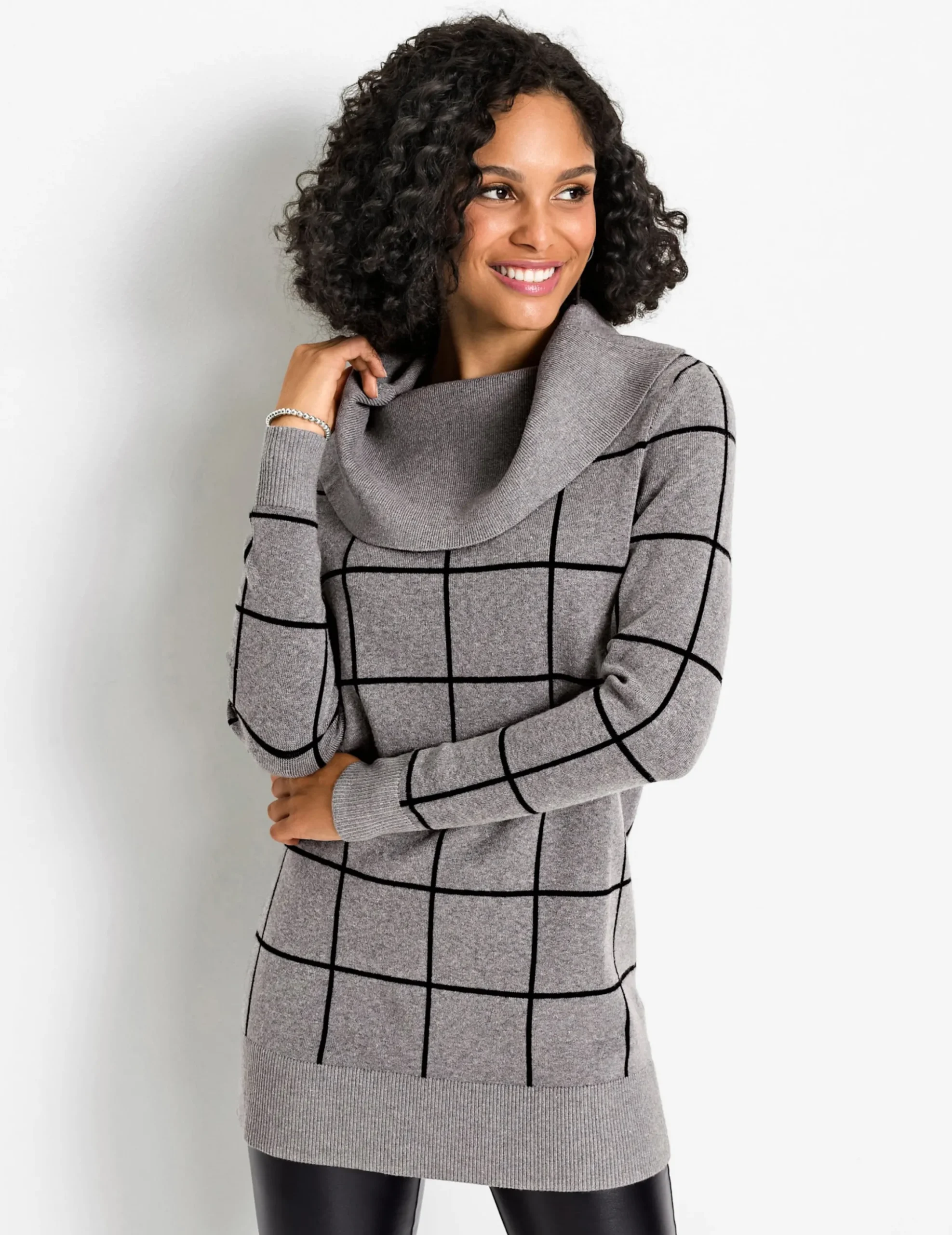 Pullover| Jacquardpullover mit großem Rollkragen grau-meliert
