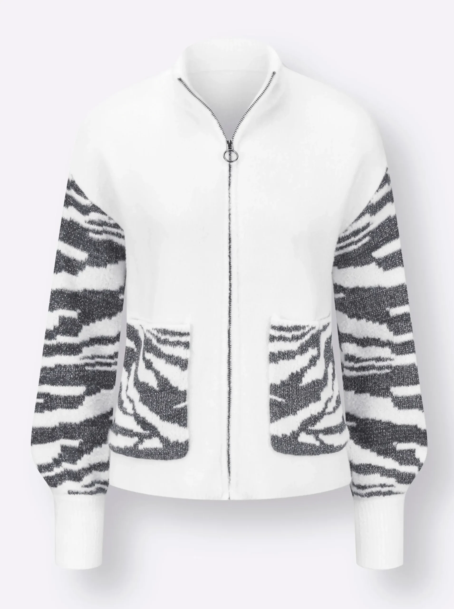 Strickjacken| Jacquardstrickjacke ecru-graphit-gemustert