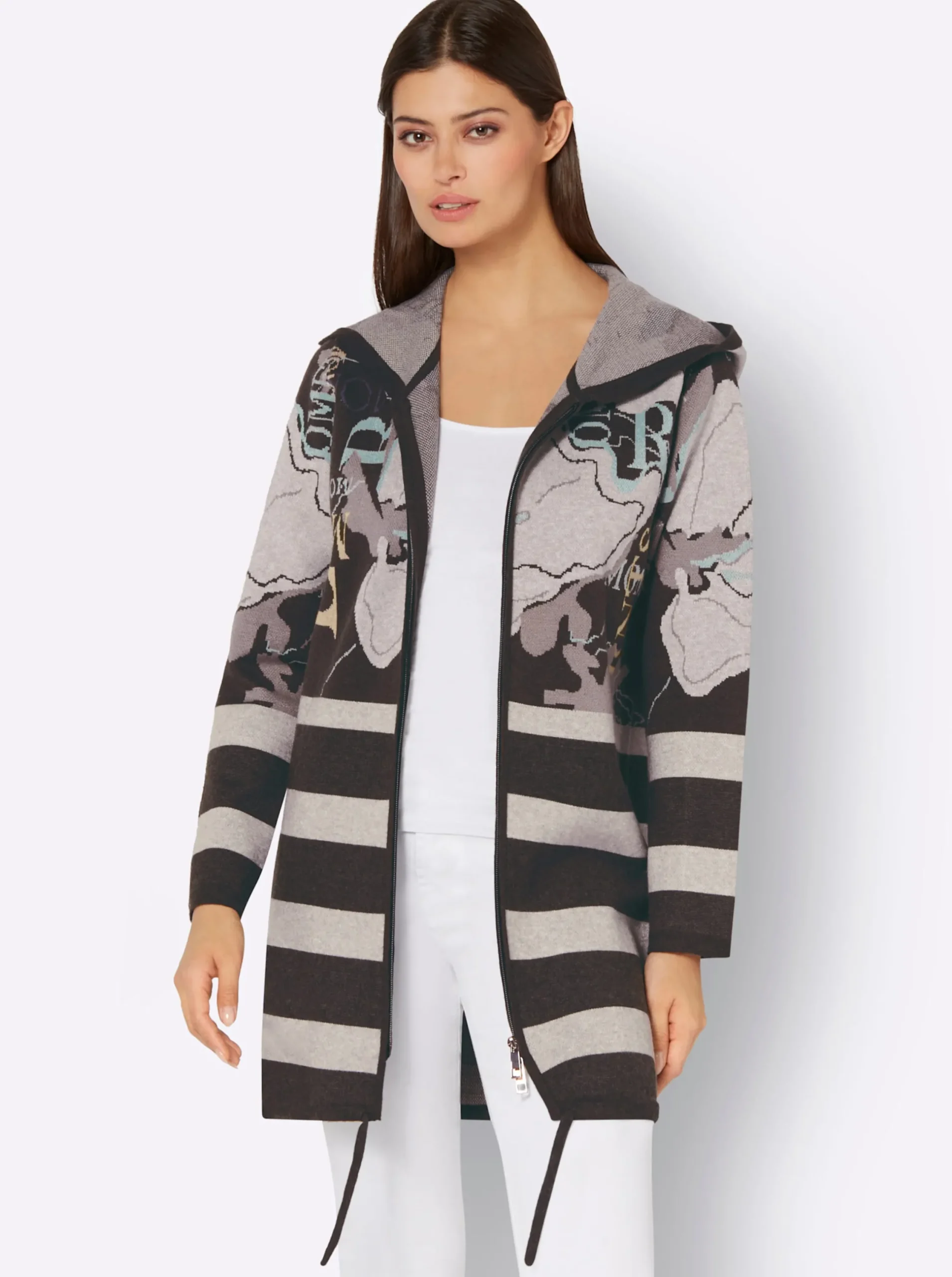 Strickjacken| Jacquardstrickjacke graphit-hellgrau-gemustert