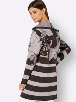 Strickjacken| Jacquardstrickjacke graphit-hellgrau-gemustert