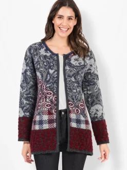 Strickjacken| Jacquardstrickjacke für Drinnen und Draußen rauchblau-gemustert