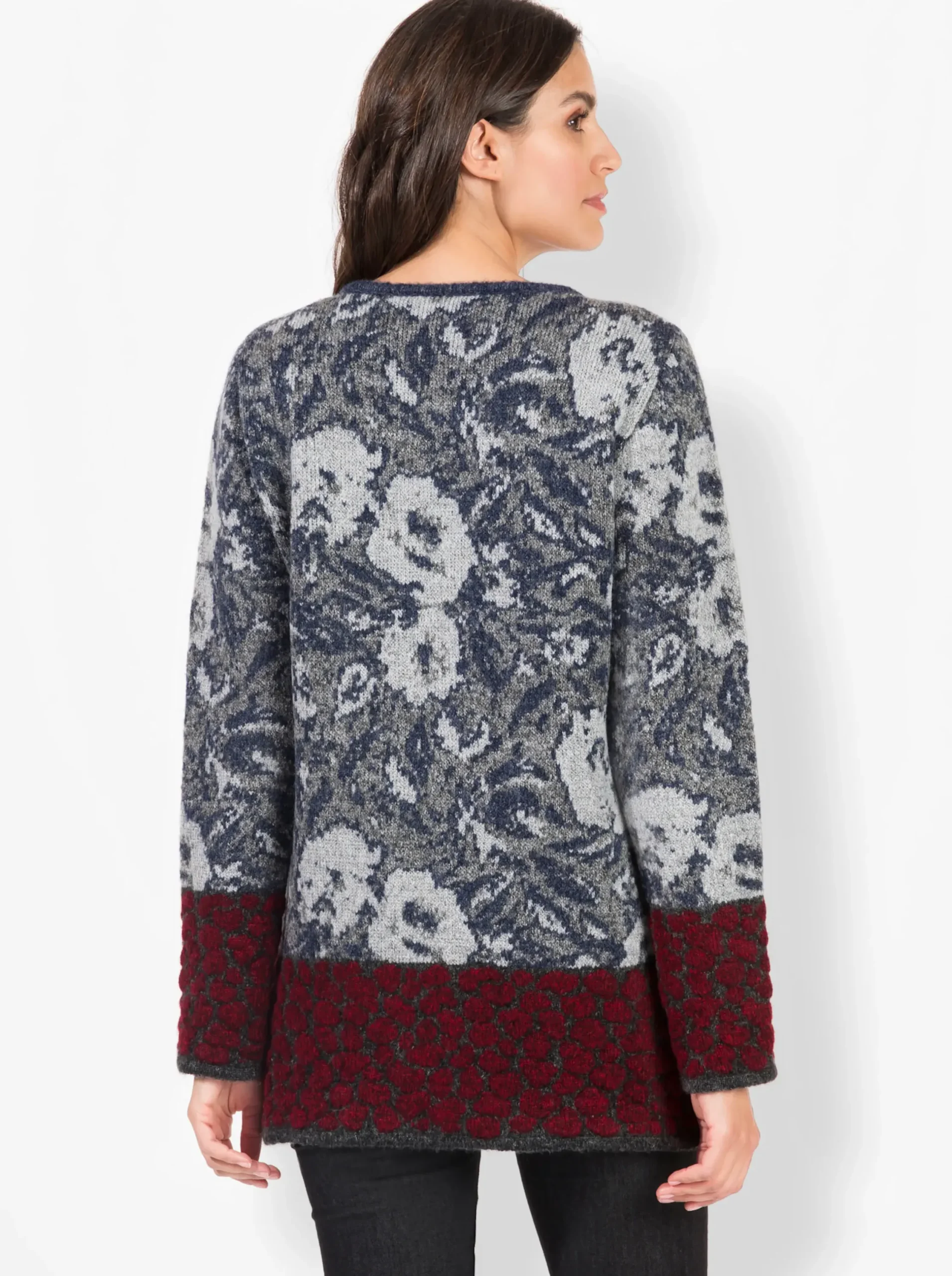 Strickjacken| Jacquardstrickjacke für Drinnen und Draußen rauchblau-gemustert