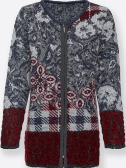 Strickjacken| Jacquardstrickjacke für Drinnen und Draußen rauchblau-gemustert