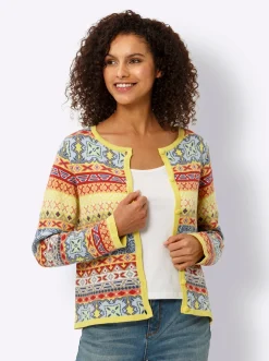Strickjacken|heine Jacquardstrickjacke im bunten Farbmix limone-eisblau-gemustert