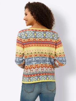 Strickjacken|heine Jacquardstrickjacke im bunten Farbmix limone-eisblau-gemustert