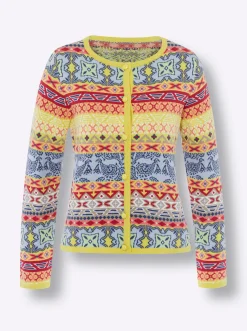 Strickjacken|heine Jacquardstrickjacke im bunten Farbmix limone-eisblau-gemustert