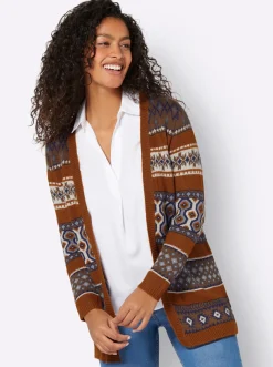 Strickjacken| Jacquardstrickjacke in Longform marine-cognac-gemustert