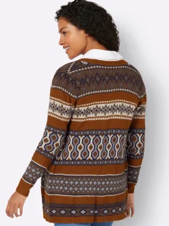 Strickjacken| Jacquardstrickjacke in Longform marine-cognac-gemustert