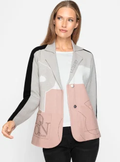 Strickjacken|heine Jacquardstrickjacke mit Reverskragen hellgrau-ecru-gemustert